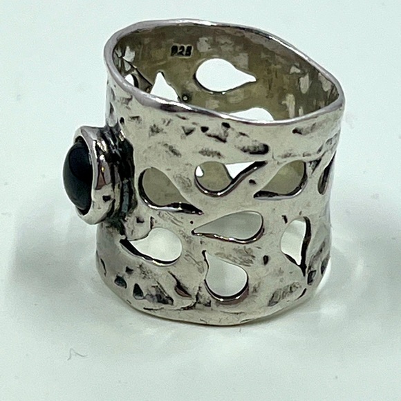 Vintage 925 Sterling Silver Stamped Large Ring With Red Stone - Picture 7 of 9